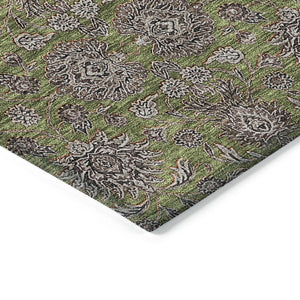 Homeroots 3' Chocolate And Gray Floral Washable Area Rug For Indoor And Outdoor Spaces, Durable Design 10' X 14' Polyester 582301