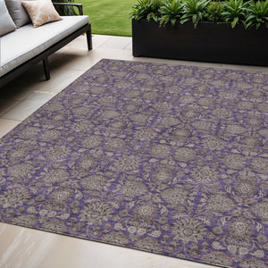 Homeroots 3' Chocolate And Gray Floral Washable Area Rug For Indoor And Outdoor Spaces, Durable Design 5' X 8' Polyester 582303