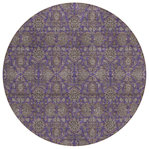 HomeRoots 5' Elegant Floral Indoor Outdoor Area Rug in Purple, Beige, and Taupe - Washable & Durable Design 8' Round 582304