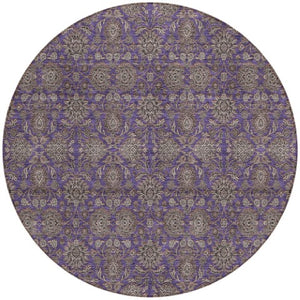 Homeroots 3' Chocolate And Gray Floral Washable Area Rug For Indoor And Outdoor Spaces, Durable Design 8' Round Polyester 582304