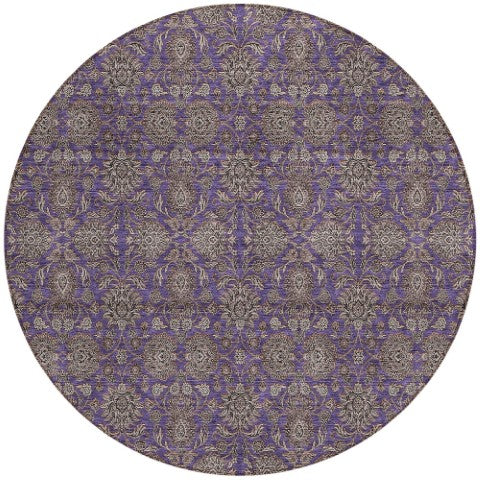Homeroots 3' Chocolate And Gray Floral Washable Area Rug For Indoor And Outdoor Spaces, Durable Design 8' Round Polyester 582304
