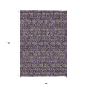 Homeroots 3' Chocolate And Gray Floral Washable Area Rug For Indoor And Outdoor Spaces, Durable Design 8' X 10' Polyester 582305