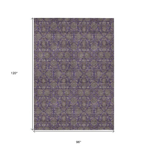 Homeroots 3' Chocolate And Gray Floral Washable Area Rug For Indoor And Outdoor Spaces, Durable Design 8' X 10' Polyester 582305