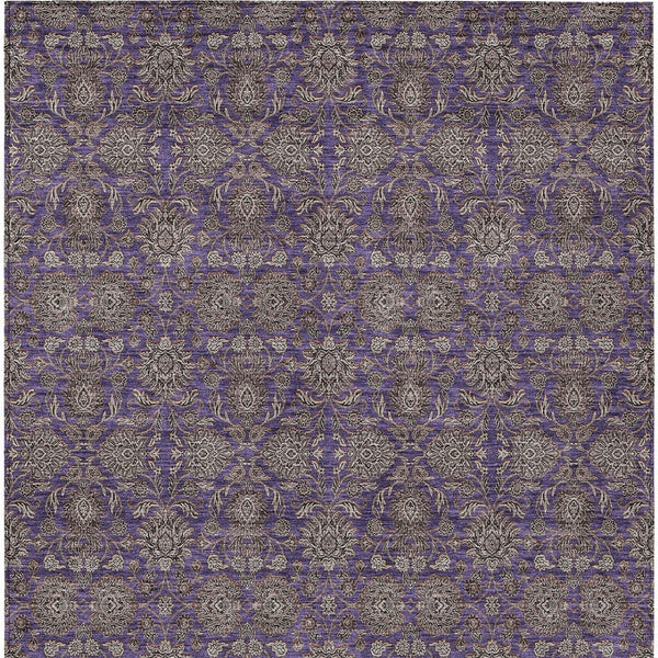 Homeroots 3' Chocolate And Gray Floral Washable Area Rug For Indoor And Outdoor Spaces, Durable Design 9' X 12' Polyester 582306