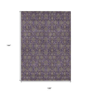 Homeroots 3' Chocolate And Gray Floral Washable Area Rug For Indoor And Outdoor Spaces, Durable Design 9' X 12' Polyester 582306
