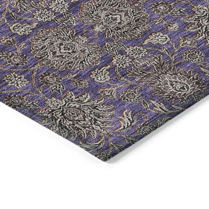 Homeroots 3' Chocolate And Gray Floral Washable Area Rug For Indoor And Outdoor Spaces, Durable Design 9' X 12' Polyester 582306