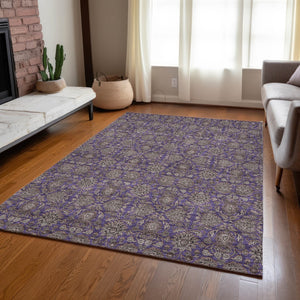 Homeroots 3' Chocolate And Gray Floral Washable Area Rug For Indoor And Outdoor Spaces, Durable Design 9' X 12' Polyester 582306