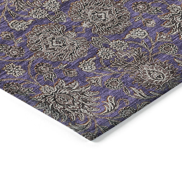 Homeroots 3' Chocolate And Gray Floral Washable Area Rug For Indoor And Outdoor Spaces, Durable Design 10' X 14' Polyester 582307