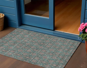 Homeroots 3' Chocolate And Gray Floral Washable Area Rug For Indoor And Outdoor Spaces, Durable Design 3' X 5' Polyester 582308