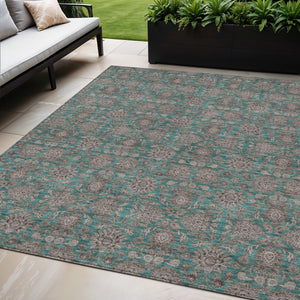Homeroots 3' Chocolate And Gray Floral Washable Area Rug For Indoor And Outdoor Spaces, Durable Design 5' X 8' Polyester 582309