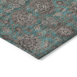 Homeroots 3' Chocolate And Gray Floral Washable Area Rug For Indoor And Outdoor Spaces, Durable Design 5' X 8' Polyester 582309