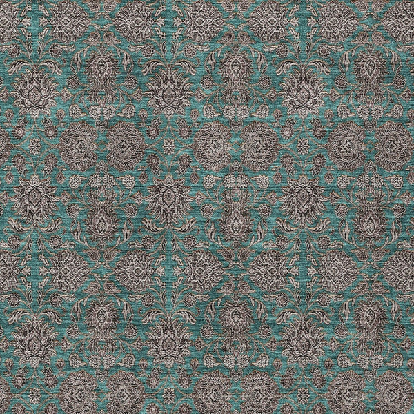 Homeroots 3' Chocolate And Gray Floral Washable Area Rug For Indoor And Outdoor Spaces, Durable Design 5' X 8' Polyester 582309