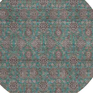 Homeroots 3' Chocolate And Gray Floral Washable Area Rug For Indoor And Outdoor Spaces, Durable Design 8' Round Polyester 582310