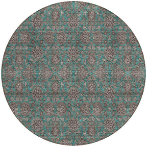 Homeroots 3' Chocolate And Gray Floral Washable Area Rug For Indoor And Outdoor Spaces, Durable Design 8' Round Polyester 582310