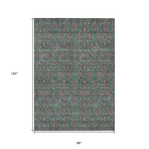 Homeroots 3' Chocolate And Gray Floral Washable Area Rug For Indoor And Outdoor Spaces, Durable Design 8' X 10' Polyester 582311