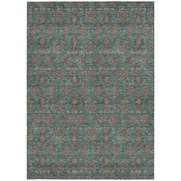 Homeroots 3' Chocolate And Gray Floral Washable Area Rug For Indoor And Outdoor Spaces, Durable Design 9' X 12' Polyester 582312