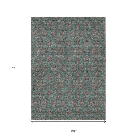 Homeroots 3' Chocolate And Gray Floral Washable Area Rug For Indoor And Outdoor Spaces, Durable Design 9' X 12' Polyester 582312