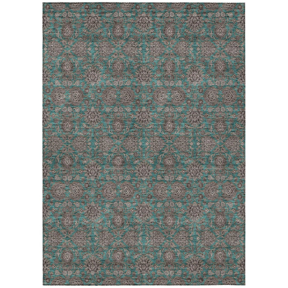 HomeRoots 9' Elegant Teal Blue Floral Area Rug - Durable Washable Design for Indoor and Outdoor Spaces 9' X 12' 582312