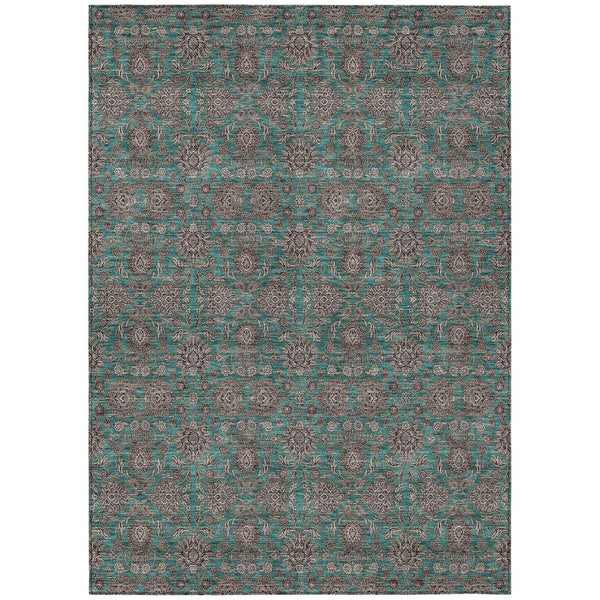 HomeRoots 9' Elegant Teal Blue Floral Area Rug - Durable Washable Design for Indoor and Outdoor Spaces 9' X 12' 582312