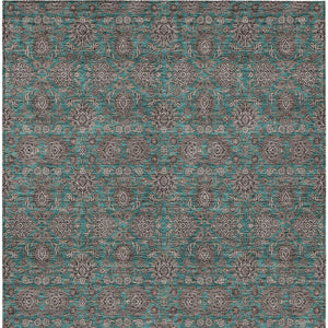 Homeroots 3' Chocolate And Gray Floral Washable Area Rug For Indoor And Outdoor Spaces, Durable Design 9' X 12' Polyester 582312