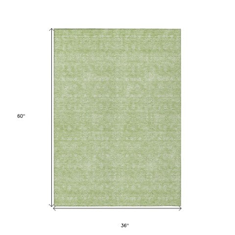 Homeroots 3' Floral Washable Area Rug In Artichoke Green Mint Green & Ivory For Indoor/Outdoor Spaces 3' X 5' Polyester 582314