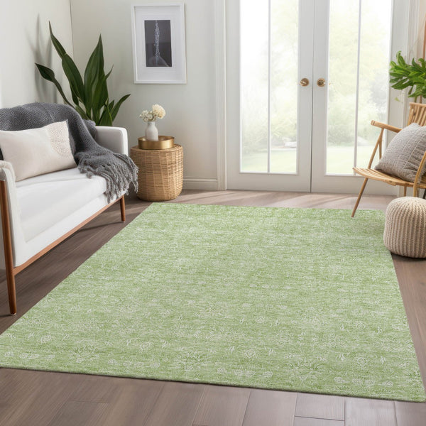 Homeroots 3' Floral Washable Area Rug In Artichoke Green Mint Green & Ivory For Indoor/Outdoor Spaces 5' X 8' Polyester 582315