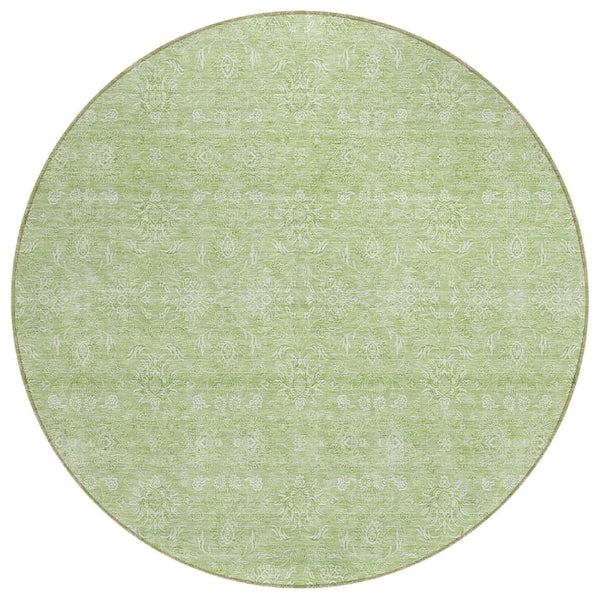 HomeRoots 5' Floral Washable Area Rug in Artichoke Green and Mint - Durable, Stylish for Indoor & Outdoor Use 8' Round 582316