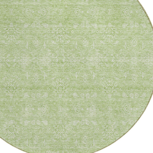 HomeRoots 5' Floral Washable Area Rug in Artichoke Green and Mint - Durable, Stylish for Indoor & Outdoor Use 8' Round 582316