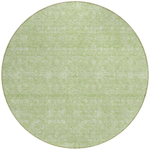 Homeroots 3' Floral Washable Area Rug In Artichoke Green Mint Green & Ivory For Indoor/Outdoor Spaces 8' Round Polyester 582316