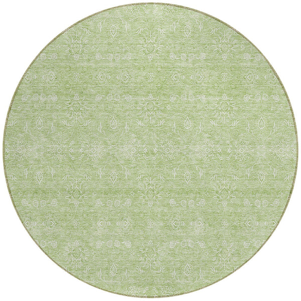 Homeroots 3' Floral Washable Area Rug In Artichoke Green Mint Green & Ivory For Indoor/Outdoor Spaces 8' Round Polyester 582316