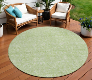 HomeRoots 5' Floral Washable Area Rug in Artichoke Green and Mint - Durable, Stylish for Indoor & Outdoor Use 8' Round 582316