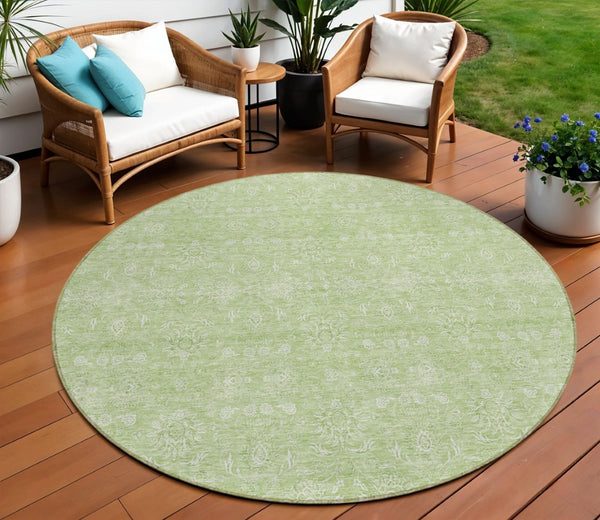 HomeRoots 5' Floral Washable Area Rug in Artichoke Green and Mint - Durable, Stylish for Indoor & Outdoor Use 8' Round 582316