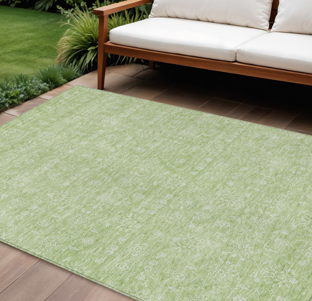 HomeRoots 5' Floral Washable Area Rug in Artichoke Green and Mint - Durable, Stylish for Indoor & Outdoor Use 8' X 10' 582317