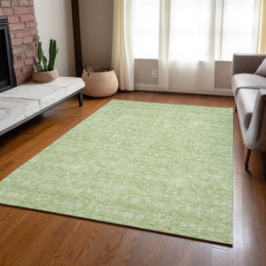Homeroots 3' Floral Washable Area Rug In Artichoke Green Mint Green & Ivory For Indoor/Outdoor Spaces 10' X 14' Polyester 582319