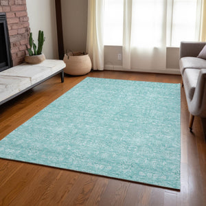 Homeroots 3' Floral Washable Area Rug In Artichoke Green Mint Green & Ivory For Indoor/Outdoor Spaces 3' X 5' Polyester 582320