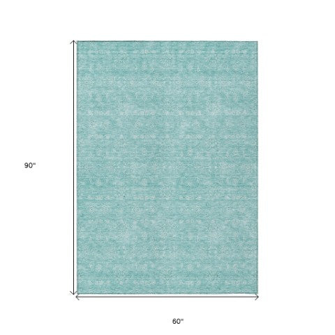 Homeroots 3' Floral Washable Area Rug In Artichoke Green Mint Green & Ivory For Indoor/Outdoor Spaces 5' X 8' Polyester 582321