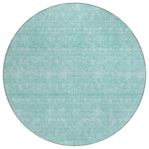 HomeRoots 5' Aqua and Ivory Floral Area Rug – Stylish, Durable, Washable for Indoor and Outdoor Spaces 8' Round 582322