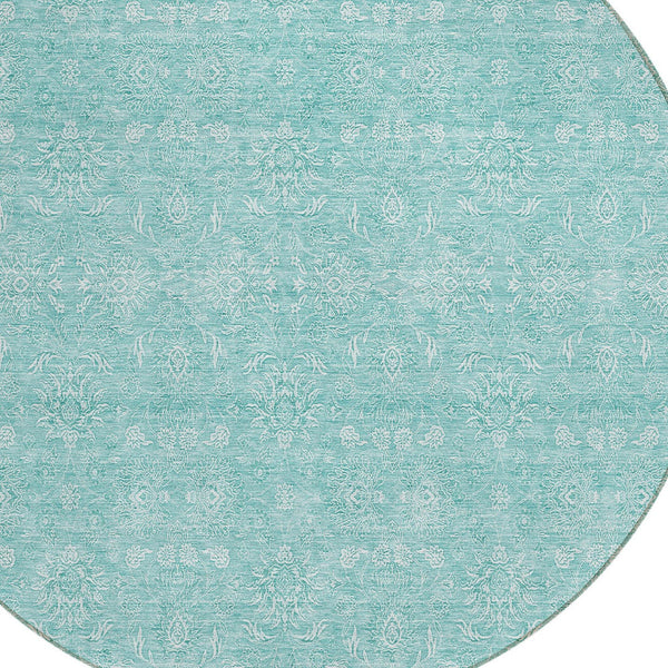 Homeroots 3' Floral Washable Area Rug In Artichoke Green Mint Green & Ivory For Indoor/Outdoor Spaces 8' Round Polyester 582322