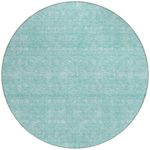 Homeroots 3' Floral Washable Area Rug In Artichoke Green Mint Green & Ivory For Indoor/Outdoor Spaces 8' Round Polyester 582322