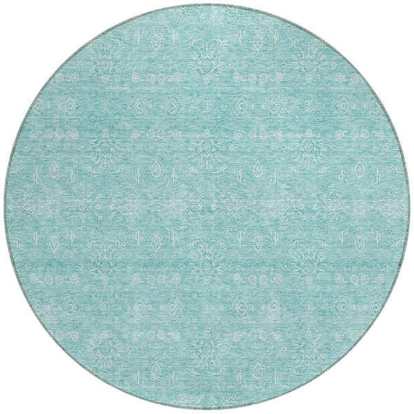 Homeroots 3' Floral Washable Area Rug In Artichoke Green Mint Green & Ivory For Indoor/Outdoor Spaces 8' Round Polyester 582322