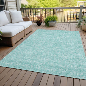 Homeroots 3' Floral Washable Area Rug In Artichoke Green Mint Green & Ivory For Indoor/Outdoor Spaces 8' X 10' Polyester 582323