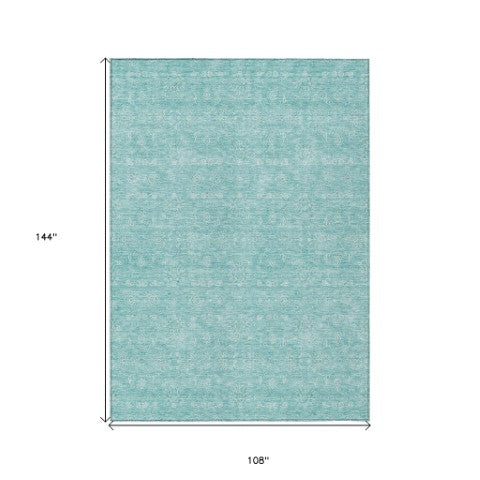 Homeroots 3' Floral Washable Area Rug In Artichoke Green Mint Green & Ivory For Indoor/Outdoor Spaces 9' X 12' Polyester 582324