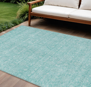 Homeroots 3' Floral Washable Area Rug In Artichoke Green Mint Green & Ivory For Indoor/Outdoor Spaces 10' X 14' Polyester 582325