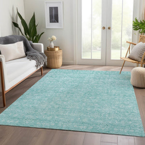 Homeroots 3' Floral Washable Area Rug In Artichoke Green Mint Green & Ivory For Indoor/Outdoor Spaces 10' X 14' Polyester 582325