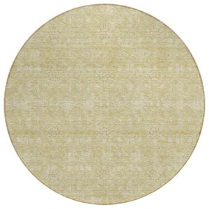 HomeRoots 5' Timeless Beige Tan and Ivory Floral Area Rug for Indoor Outdoor Use - Durable, Washable Design 8' Round 582328