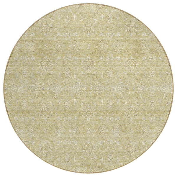 HomeRoots 5' Timeless Beige Tan and Ivory Floral Area Rug for Indoor Outdoor Use - Durable, Washable Design 8' Round 582328