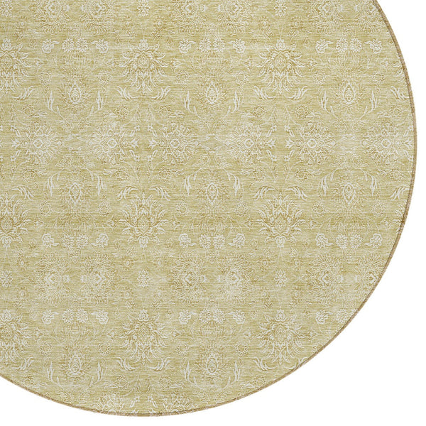 Homeroots 3' Floral Washable Area Rug In Artichoke Green Mint Green & Ivory For Indoor/Outdoor Spaces 8' Round Polyester 582328