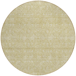 Homeroots 3' Floral Washable Area Rug In Artichoke Green Mint Green & Ivory For Indoor/Outdoor Spaces 8' Round Polyester 582328
