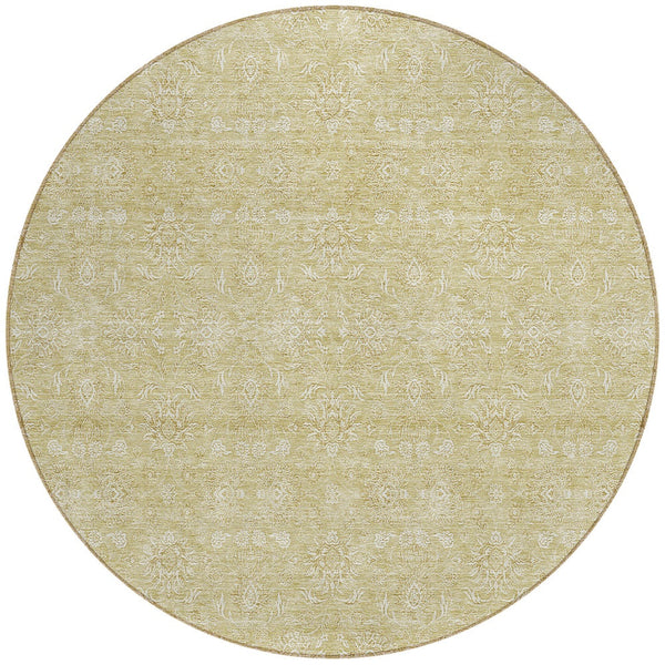 Homeroots 3' Floral Washable Area Rug In Artichoke Green Mint Green & Ivory For Indoor/Outdoor Spaces 8' Round Polyester 582328