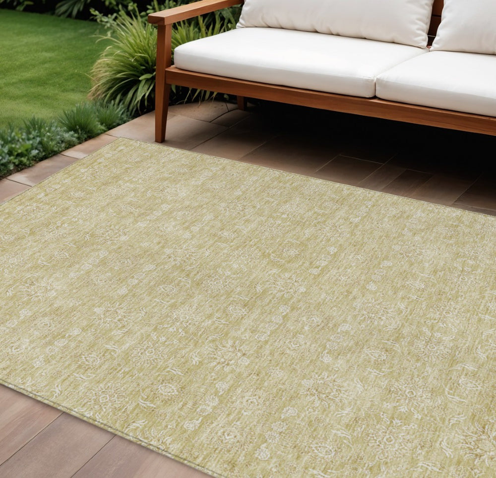 HomeRoots 5' Timeless Beige Tan and Ivory Floral Area Rug for Indoor Outdoor Use - Durable, Washable Design 8' X 10' 582329